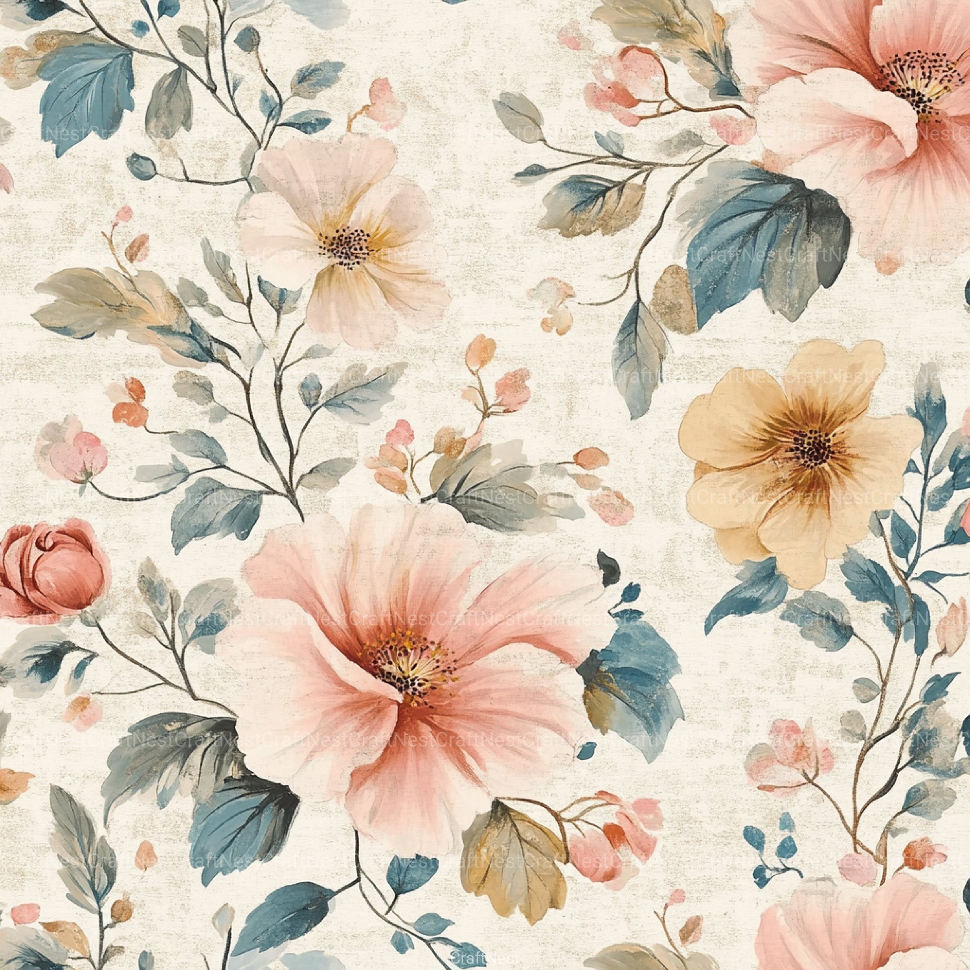 French Shabby Chic Pastel Flower Pattern Clipart Bundle 2 - CraftNest - Digital Crafting and Art