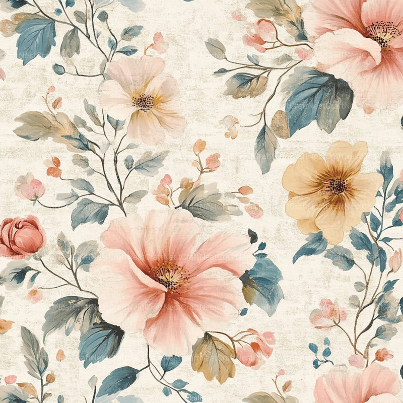 French Shabby Chic Pastel Flower Pattern Clipart Bundle 2 - CraftNest - Digital Crafting and Art