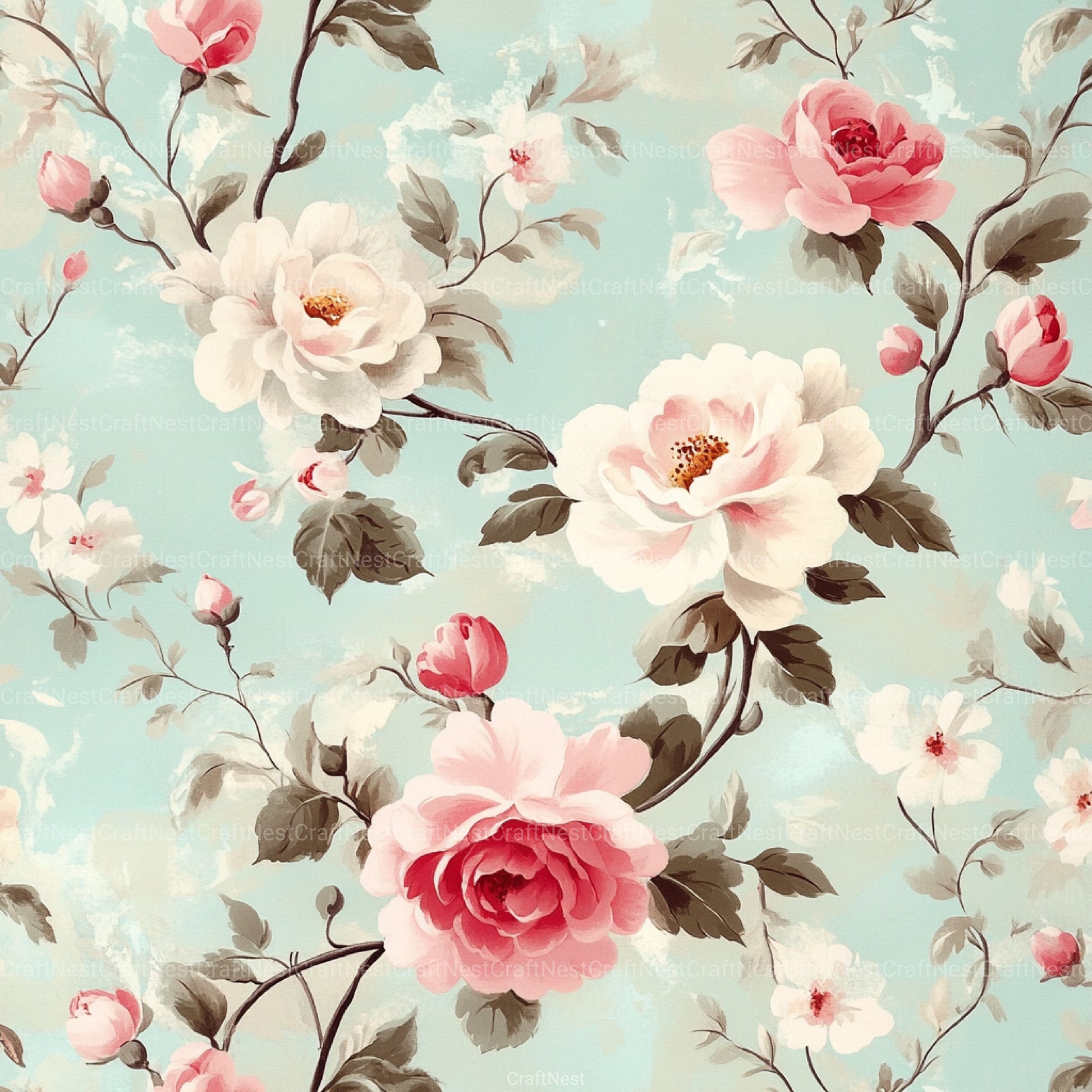 French Shabby Chic Pastel Flower Pattern Clipart Bundle 2 - CraftNest - Digital Crafting and Art