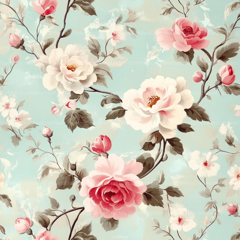 French Shabby Chic Pastel Flower Pattern Clipart Bundle 2 - CraftNest - Digital Crafting and Art