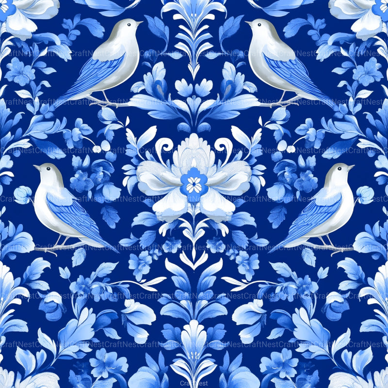 Blue Birds & Flowers Chinoiserie Pattern Clipart Bundle - CraftNest - Digital Crafting and Art