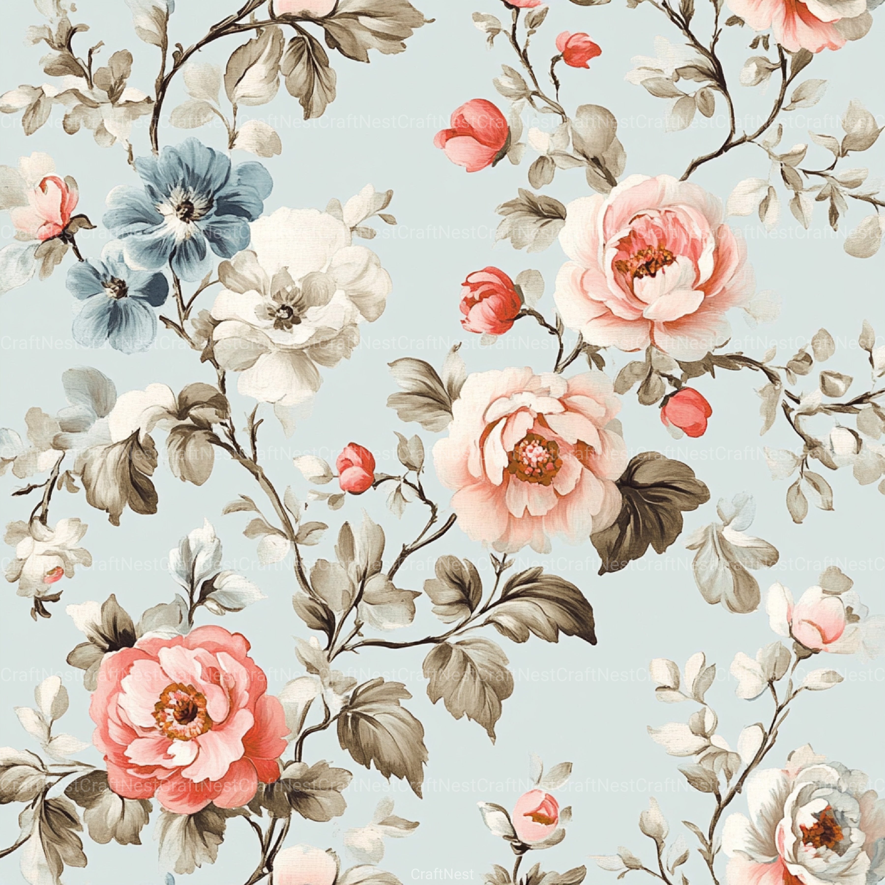 French Shabby Chic Pastel Flower Pattern Clipart Bundle 2 - CraftNest - Digital Crafting and Art