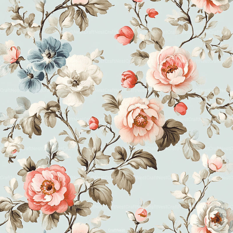 French Shabby Chic Pastel Flower Pattern Clipart Bundle 2 - CraftNest - Digital Crafting and Art