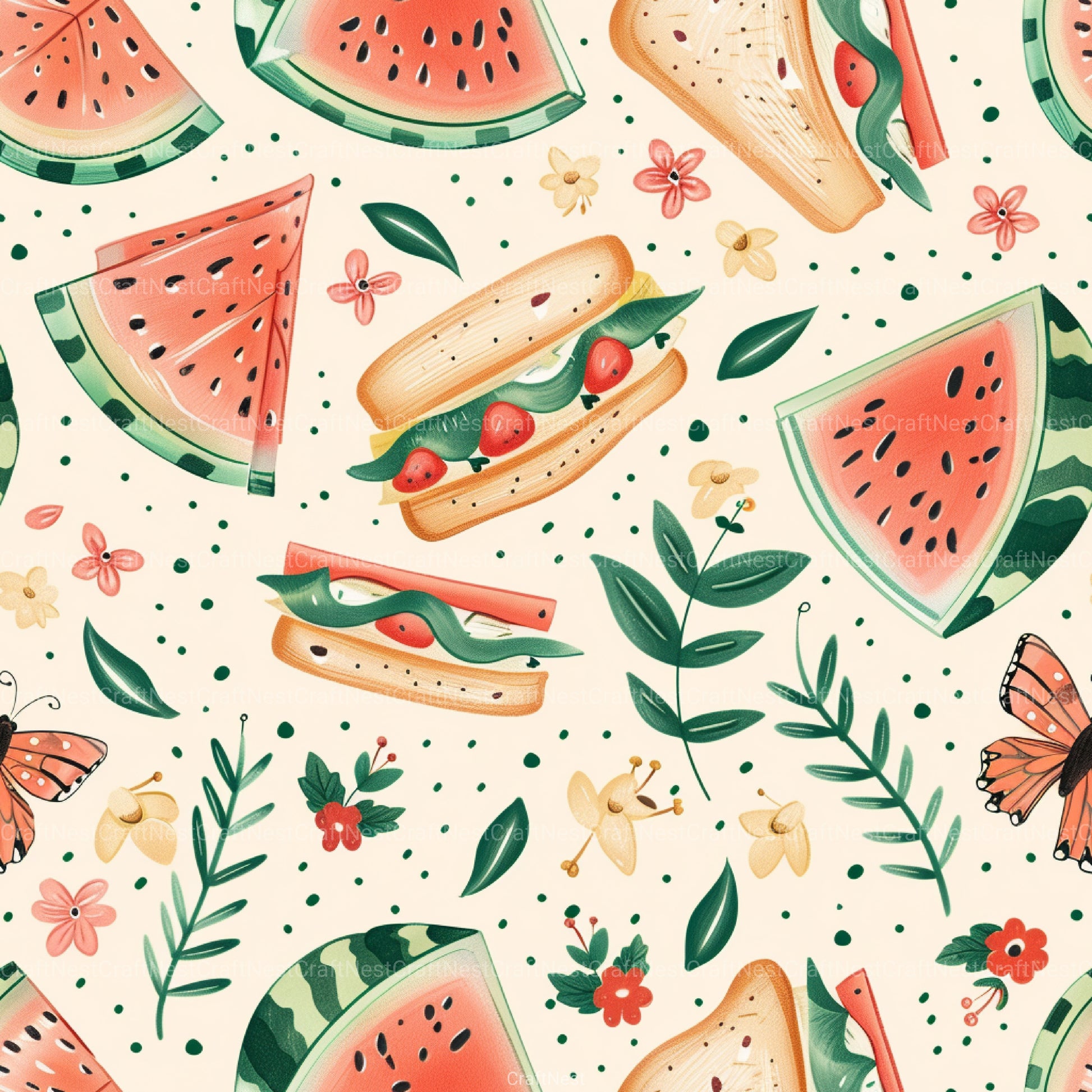 Picnic Time Whimsy Summer Pattern Clipart Bundle - CraftNest - Digital Crafting and Art