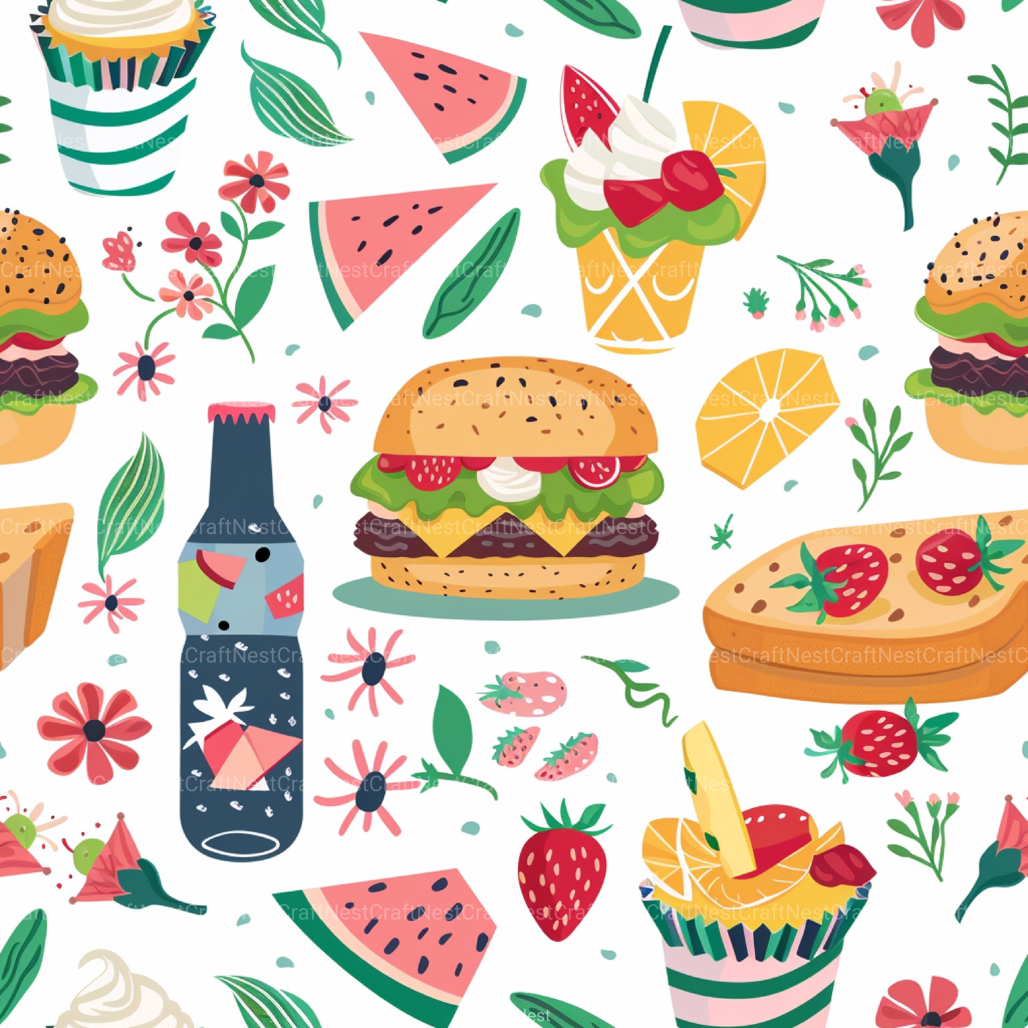 Picnic Time Whimsy Summer Pattern Clipart Bundle - CraftNest - Digital Crafting and Art