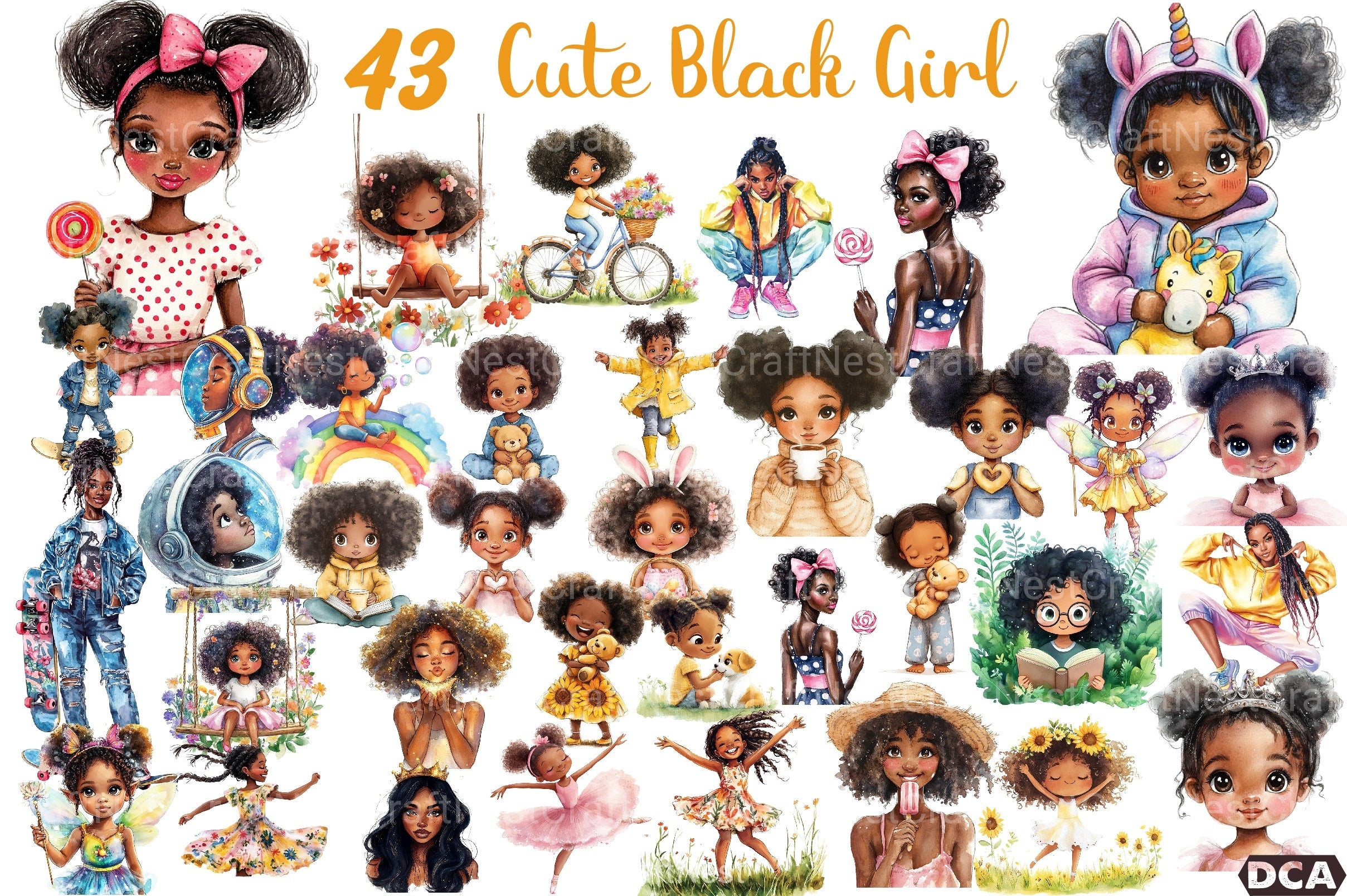 Cute Black Girl Clipart Bundle 99 - CraftNest - Digital Crafting and Art