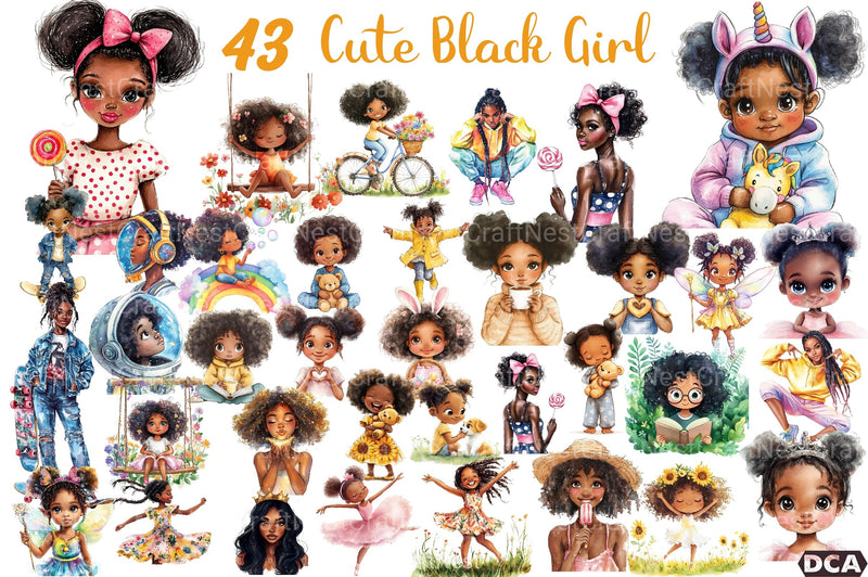 Cute Black Girl Clipart Bundle 99 - CraftNest - Digital Crafting and Art