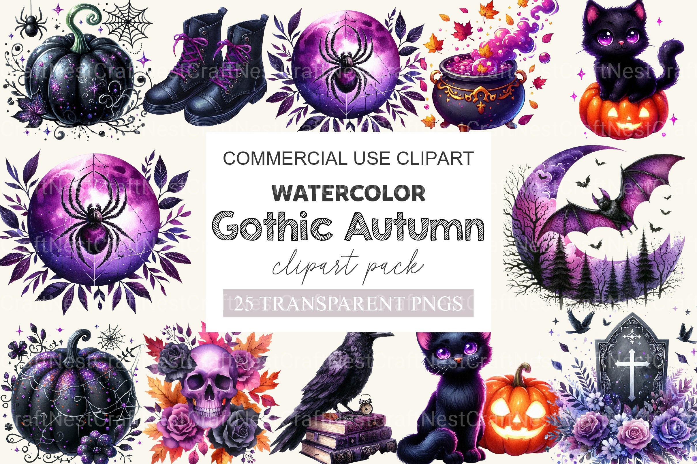 Black & Purple Gothic Autumn Clipart Bundle - CraftNest - Digital Crafting and Art