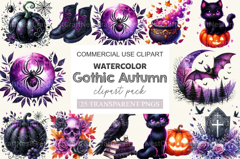 Black & Purple Gothic Autumn Clipart Bundle - CraftNest - Digital Crafting and Art