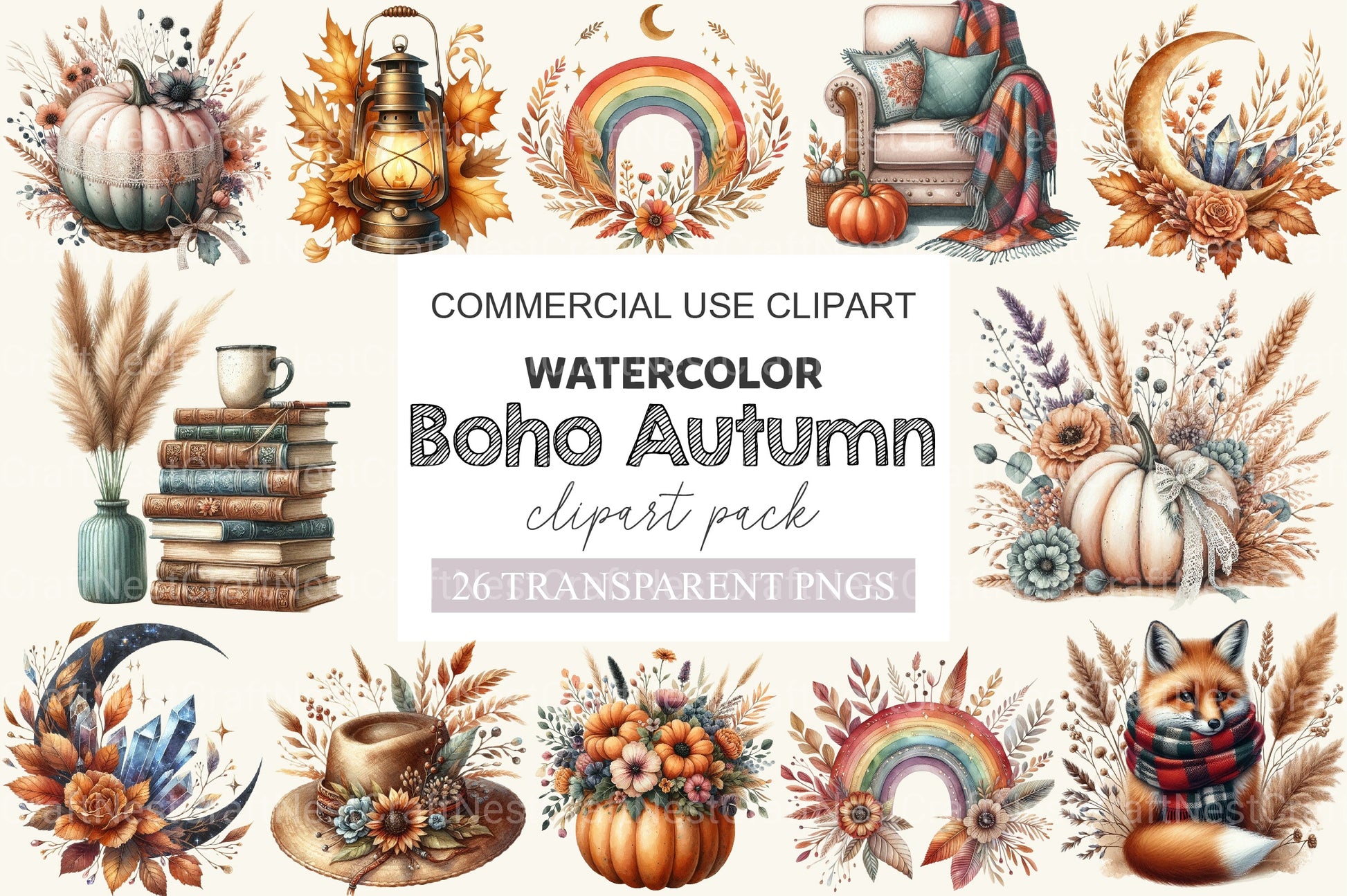 Boho Autumn Clipart Bundle 2 - CraftNest - Digital Crafting and Art