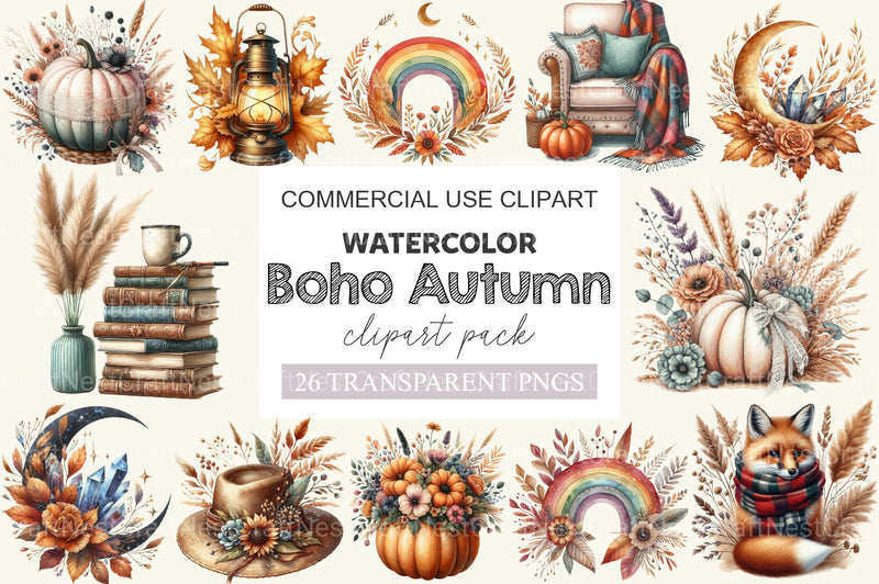 Boho Autumn Clipart Bundle 2 - CraftNest - Digital Crafting and Art