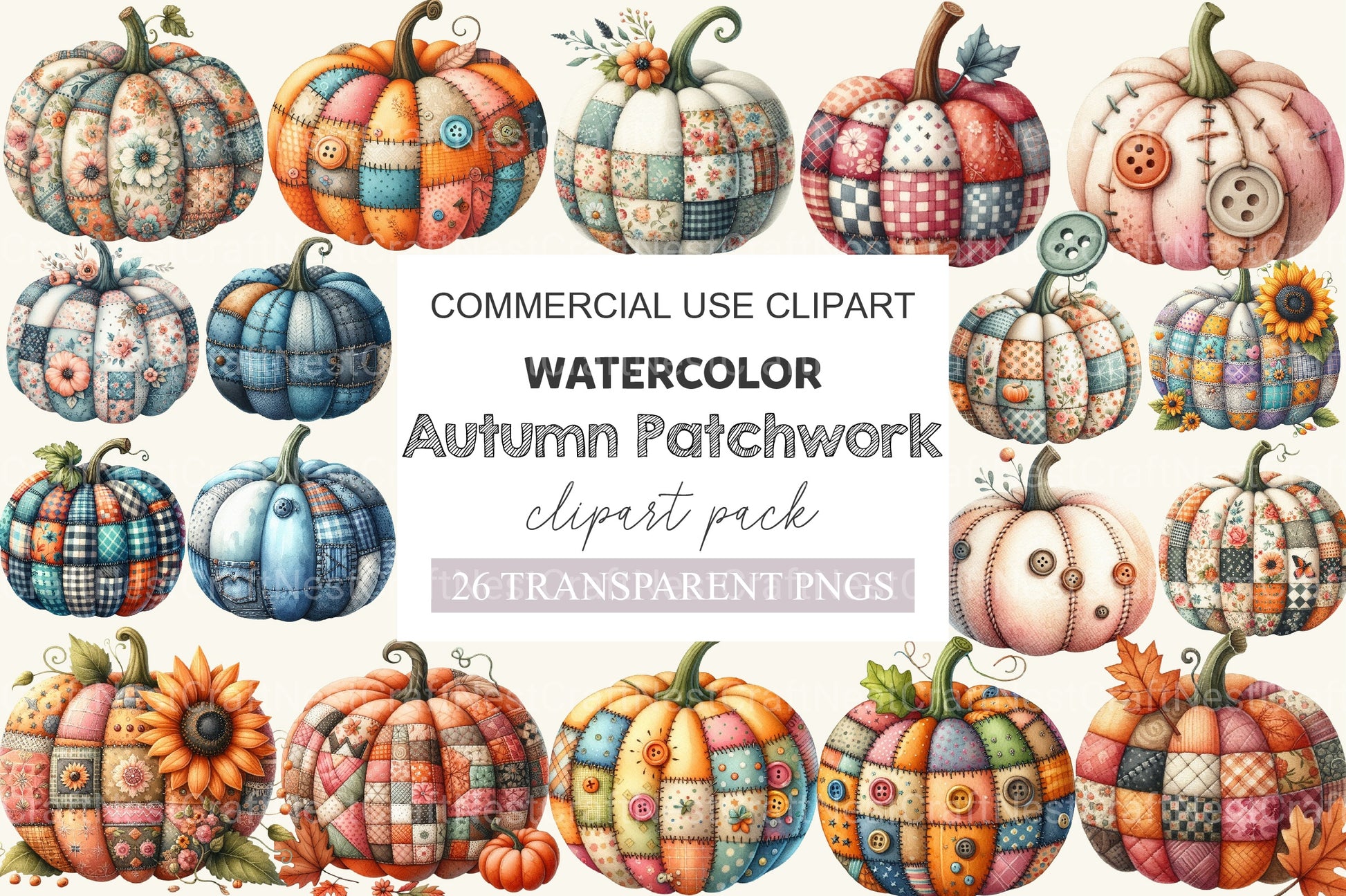 Autumn Patchwork Pumpkin Clipart Bundle 2 - CraftNest - Digital Crafting and Art