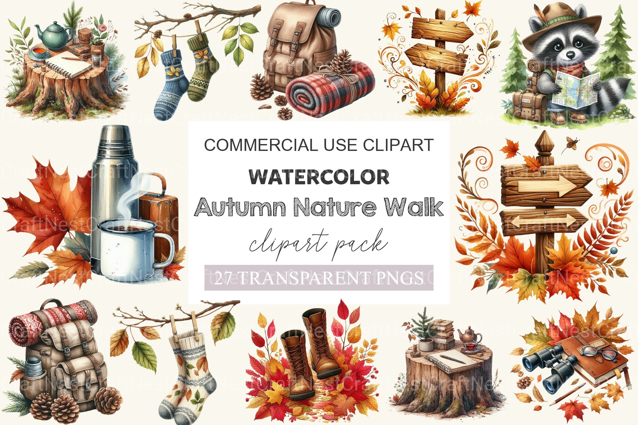 Autumn Nature Walk Clipart Bundle 2 - CraftNest - Digital Crafting and Art