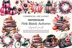 Pink And Black Autumn Clipart Bundle 1 - CraftNest - Digital Crafting and Art