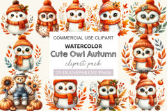 Cute Owl Autumn Clipart Bundle - CraftNest - Digital Crafting and Art