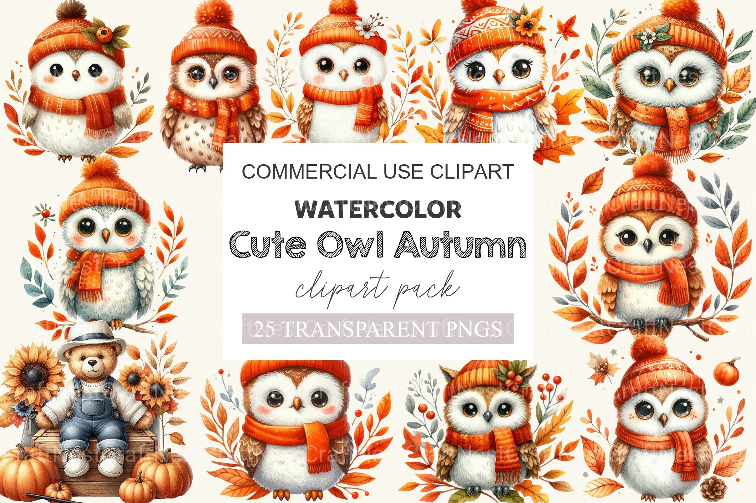 Cute Owl Autumn Clipart Bundle - CraftNest - Digital Crafting and Art