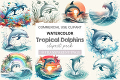 Tropical Dolphins Clipart Bundle - CraftNest - Digital Crafting and Art