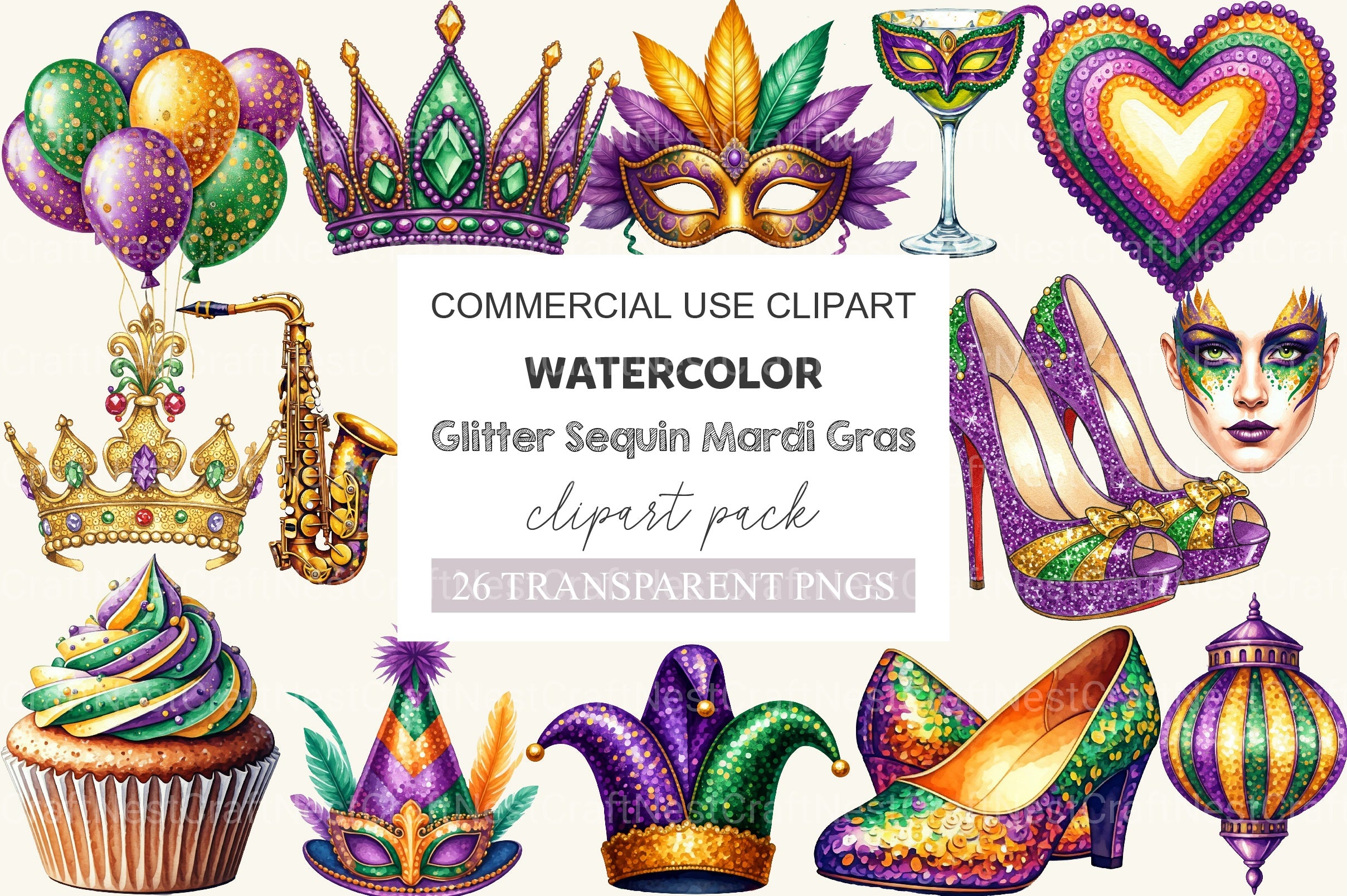 Glitter Sequin Mardi Gras Clipart Bundle - CraftNest - Digital Crafting and Art