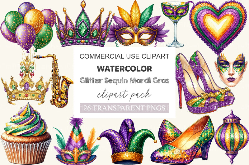 Glitter Sequin Mardi Gras Clipart Bundle - CraftNest - Digital Crafting and Art