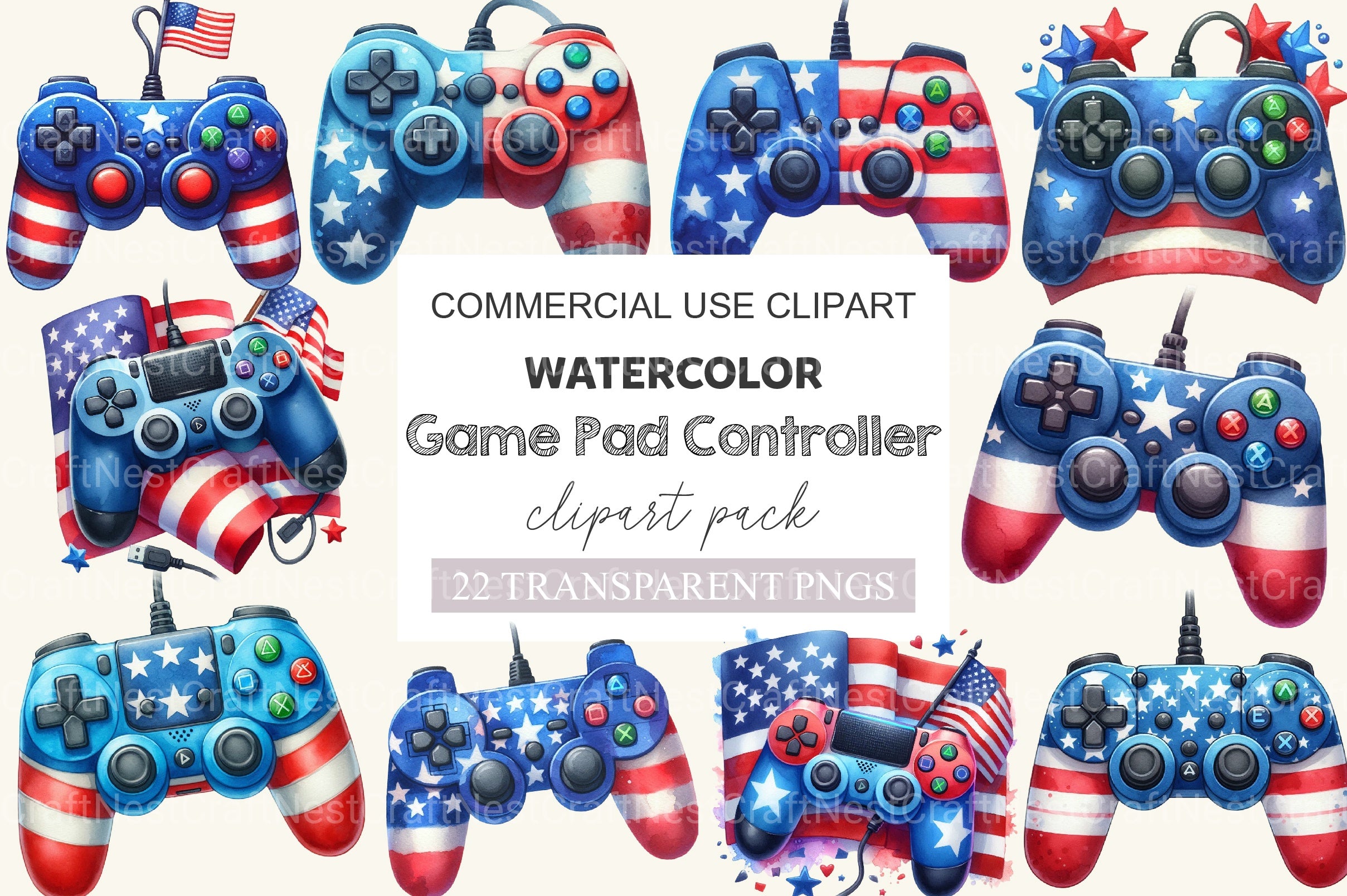 Game Pad Controller 4th Of July Clipart Bundle - CraftNest - Digital Crafting and Art
