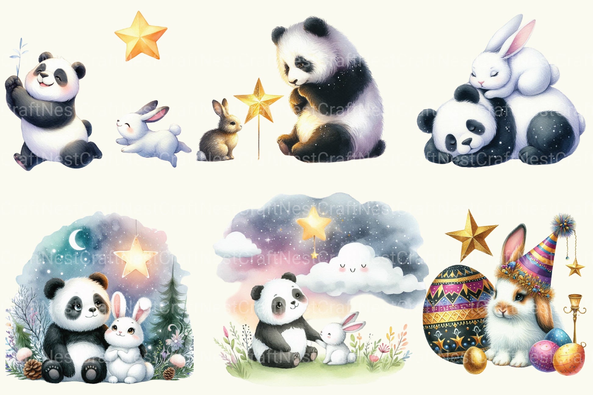 Panda And Bunny Clipart Bundle - CraftNest - Digital Crafting and Art