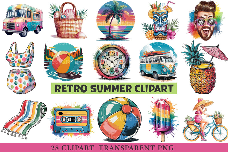 Retro Summer Clipart Bundle - CraftNest - Digital Crafting and Art