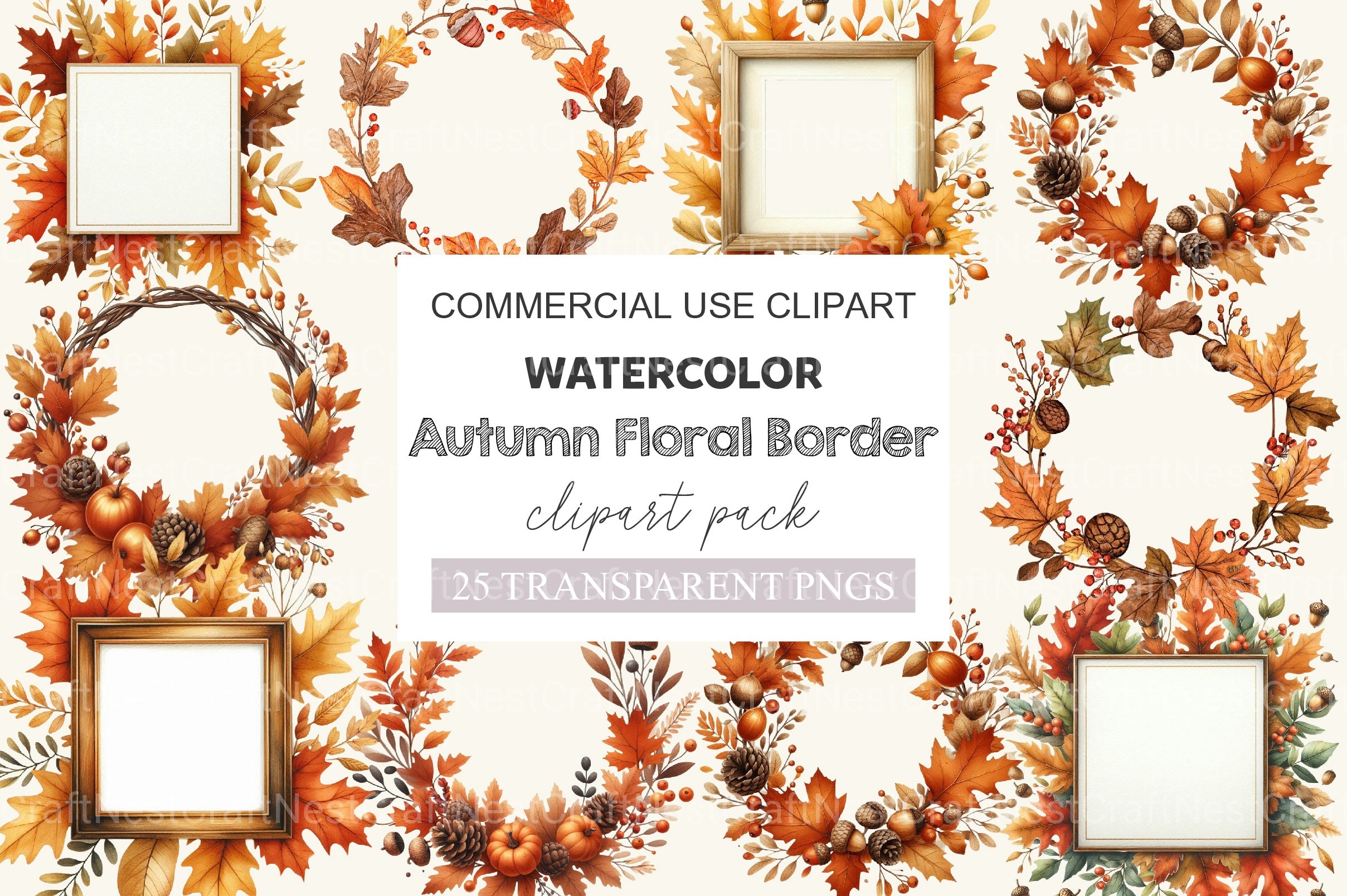 Autumn Floral Border And Fall Clipart Bundle - CraftNest - Digital Crafting and Art