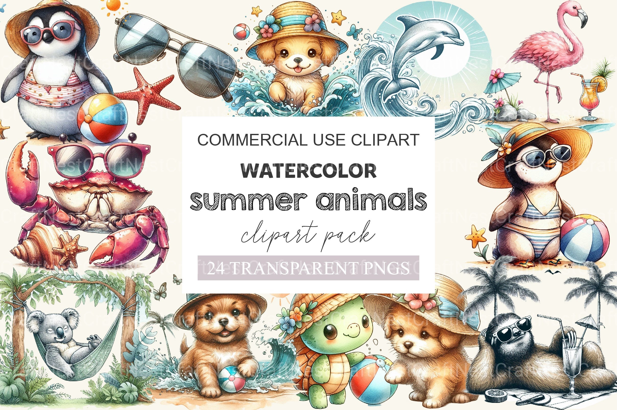 Summer Animals Clipart Bundle 3 - CraftNest - Digital Crafting and Art