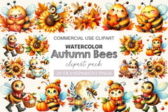 Cute Cartoon Autumn Bees Clipart Bundle - CraftNest - Digital Crafting and Art
