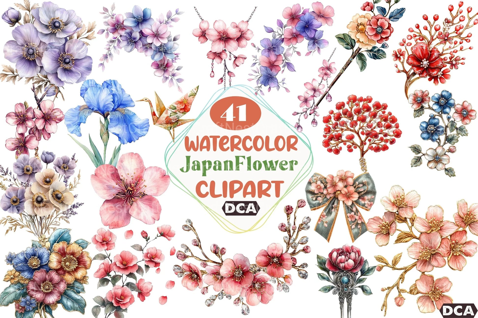 Japan Flower & Jewelry Clipart Bundle - CraftNest - Digital Crafting and Art
