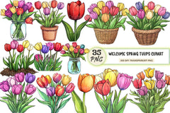 Welcome Spring Tulips Clipart Bundle - CraftNest - Digital Crafting and Art