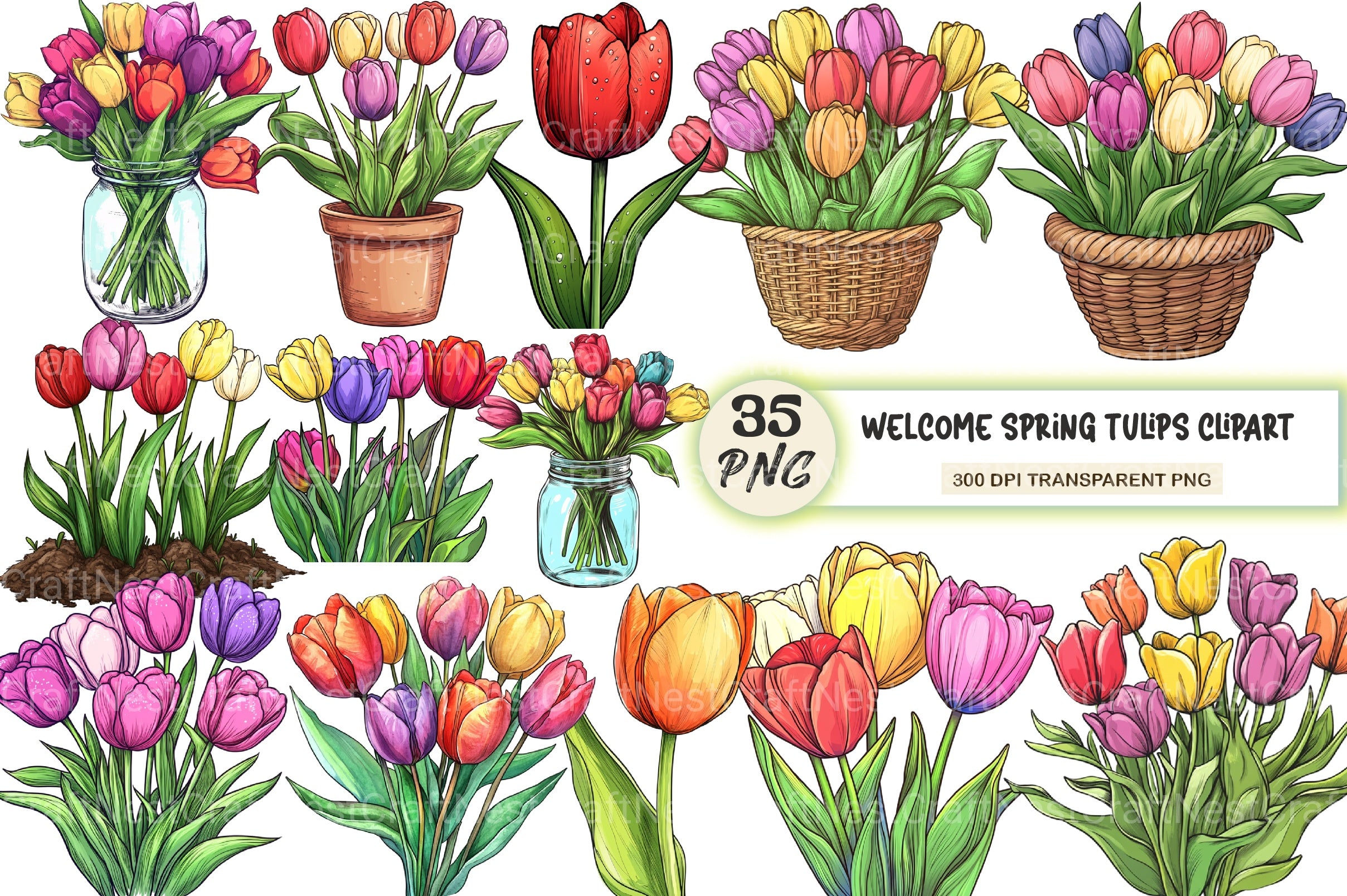 Welcome Spring Tulips Clipart Bundle - CraftNest - Digital Crafting and Art
