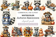 Autumn Raccoons Clipart Bundle 2 - CraftNest - Digital Crafting and Art