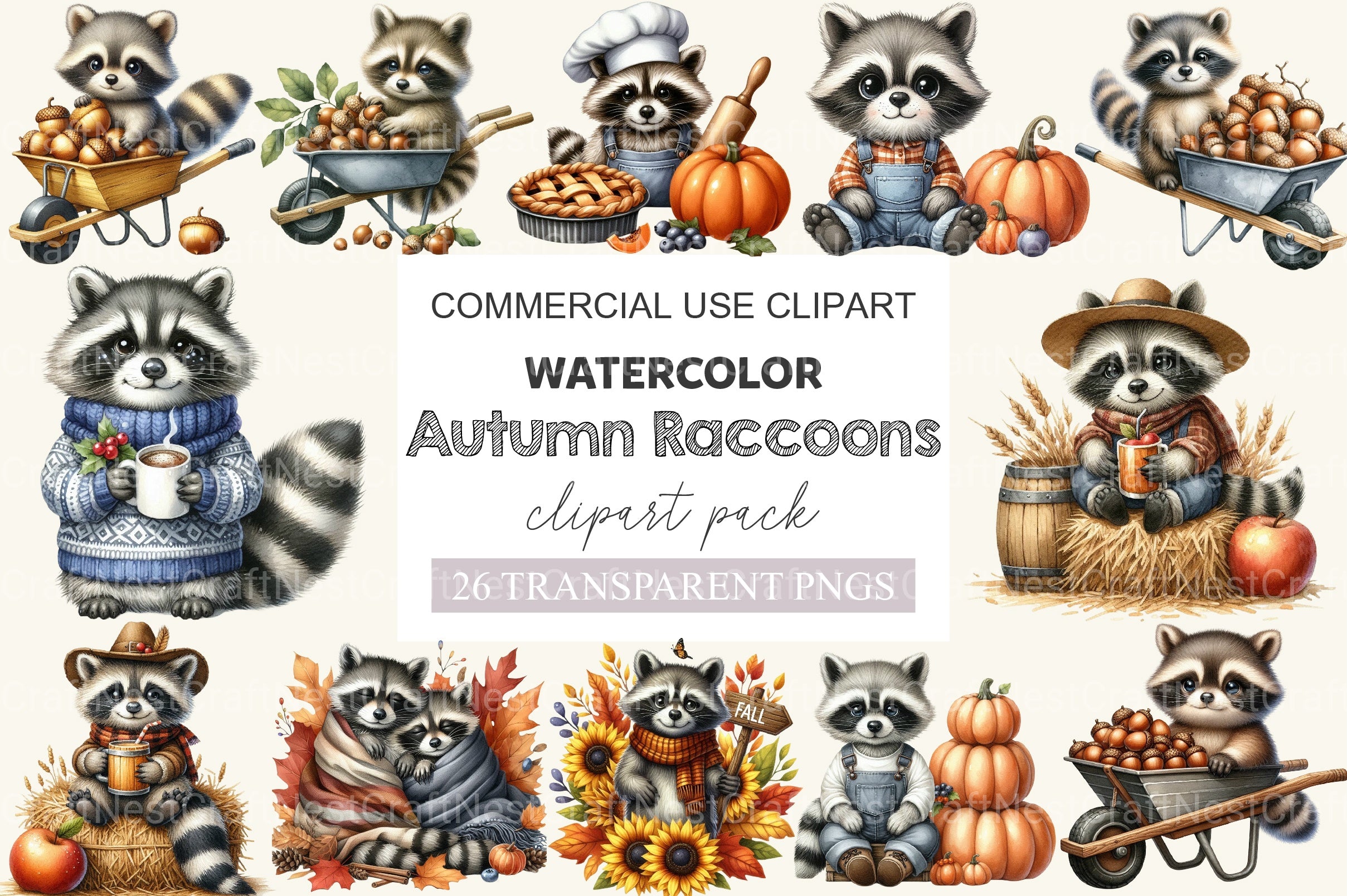 Autumn Raccoons Clipart Bundle 2 - CraftNest - Digital Crafting and Art