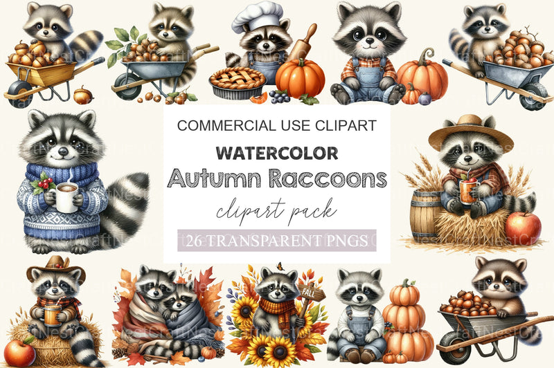 Autumn Raccoons Clipart Bundle 2 - CraftNest - Digital Crafting and Art