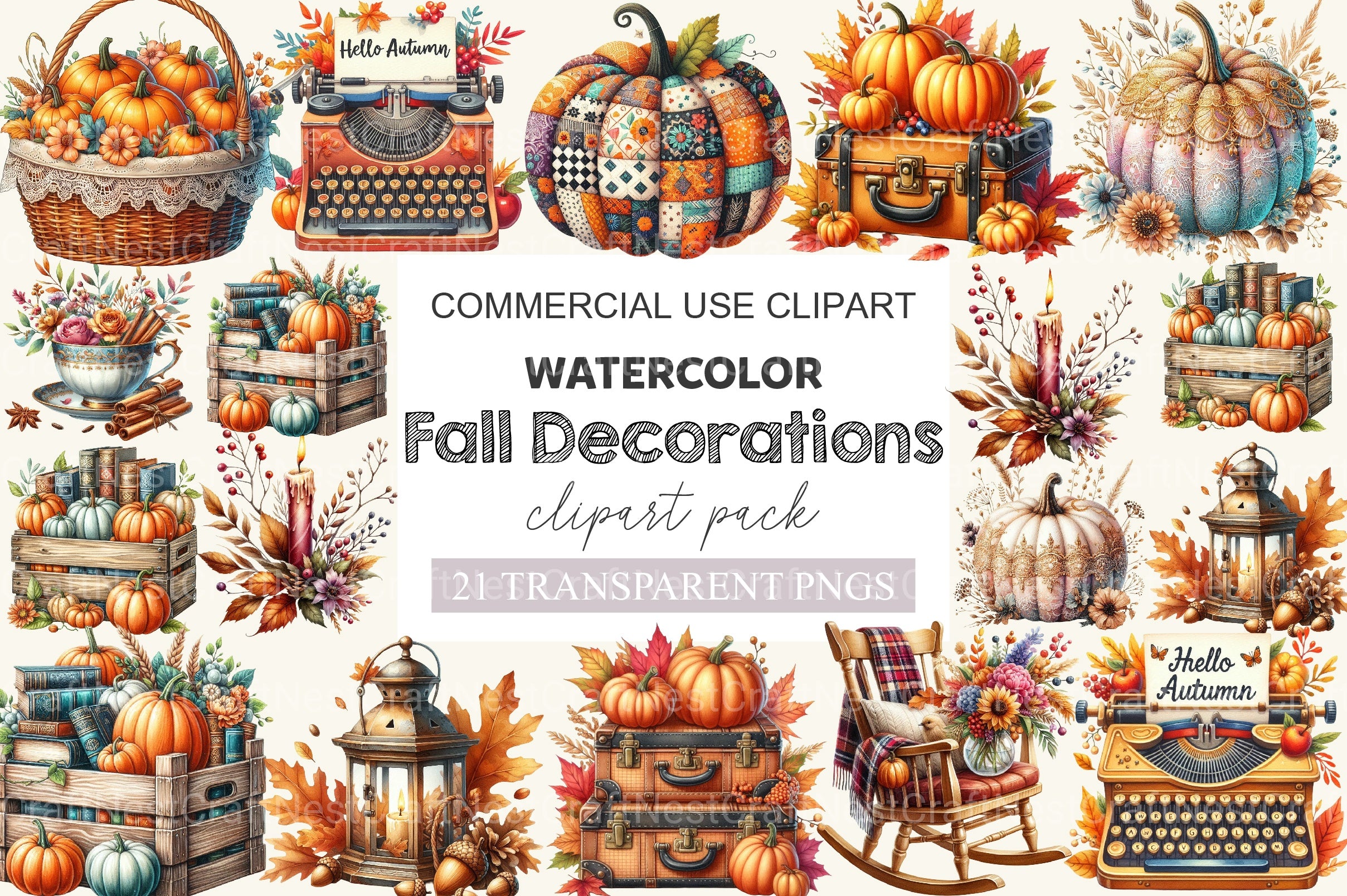 Vintage Fall Decorations Clipart Bundle 2 - CraftNest - Digital Crafting and Art