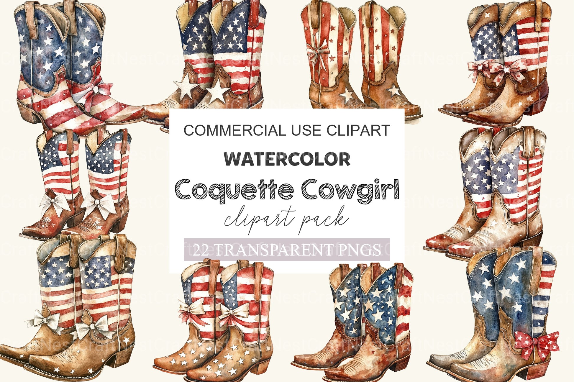 Coquette Cowgirl 4th Of July Clipart Bundle - CraftNest - Digital Crafting and Art