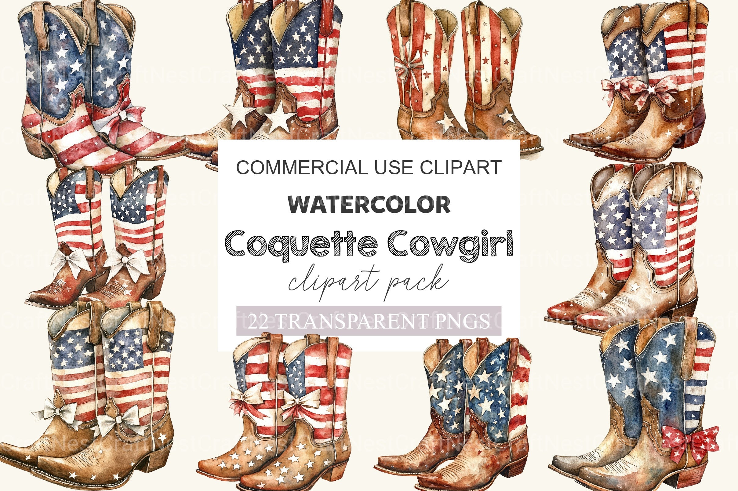 Coquette Cowgirl 4th Of July Clipart Bundle - CraftNest - Digital Crafting and Art