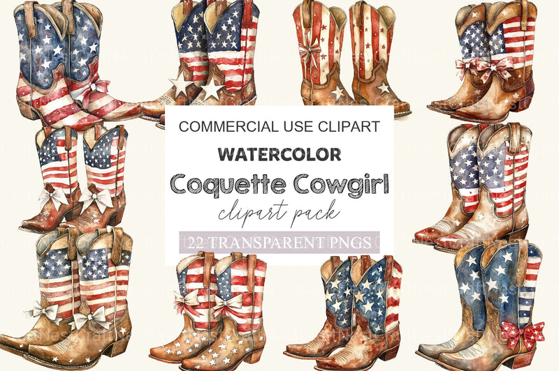 Coquette Cowgirl 4th Of July Clipart Bundle - CraftNest - Digital Crafting and Art
