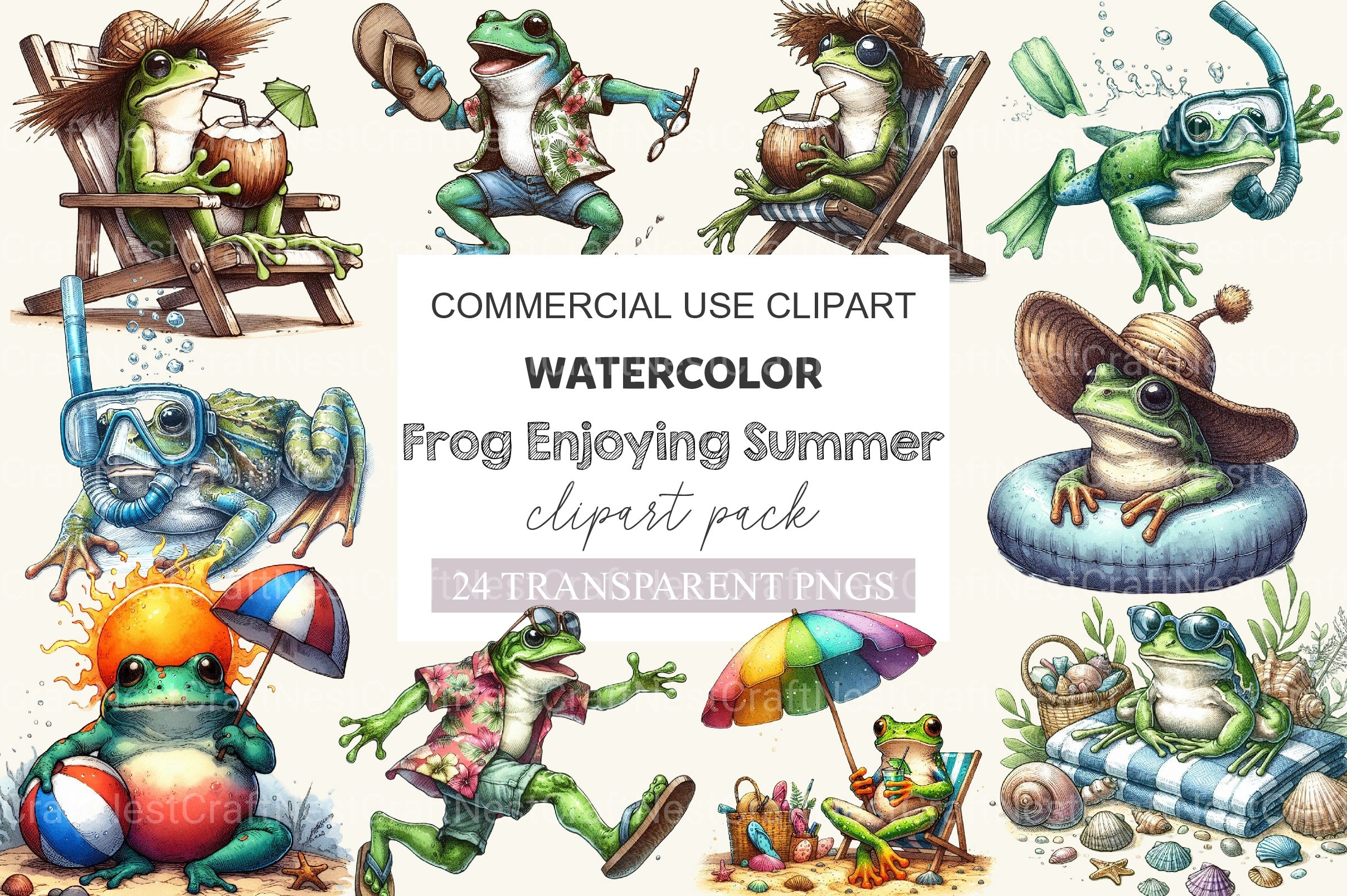 Frog Enjoying Summer Holiday Clipart Bundle - CraftNest - Digital Crafting and Art
