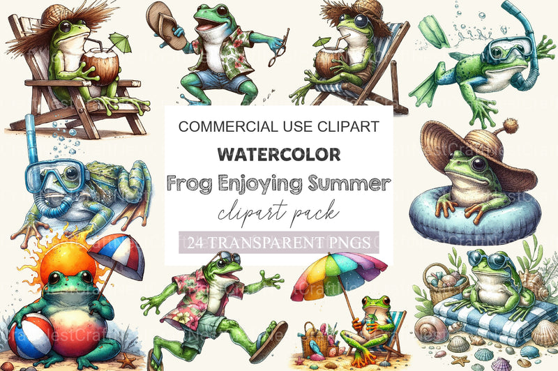 Frog Enjoying Summer Holiday Clipart Bundle - CraftNest - Digital Crafting and Art