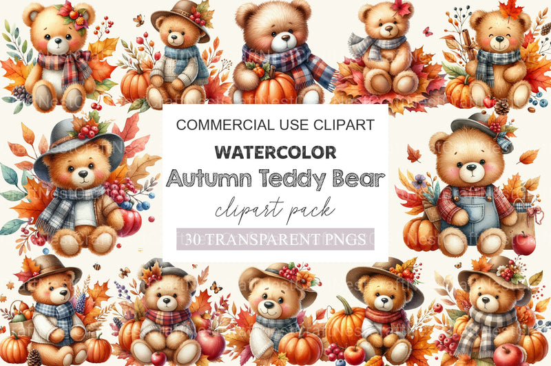 Autumn Teddy Bear Clipart Bundle - CraftNest - Digital Crafting and Art