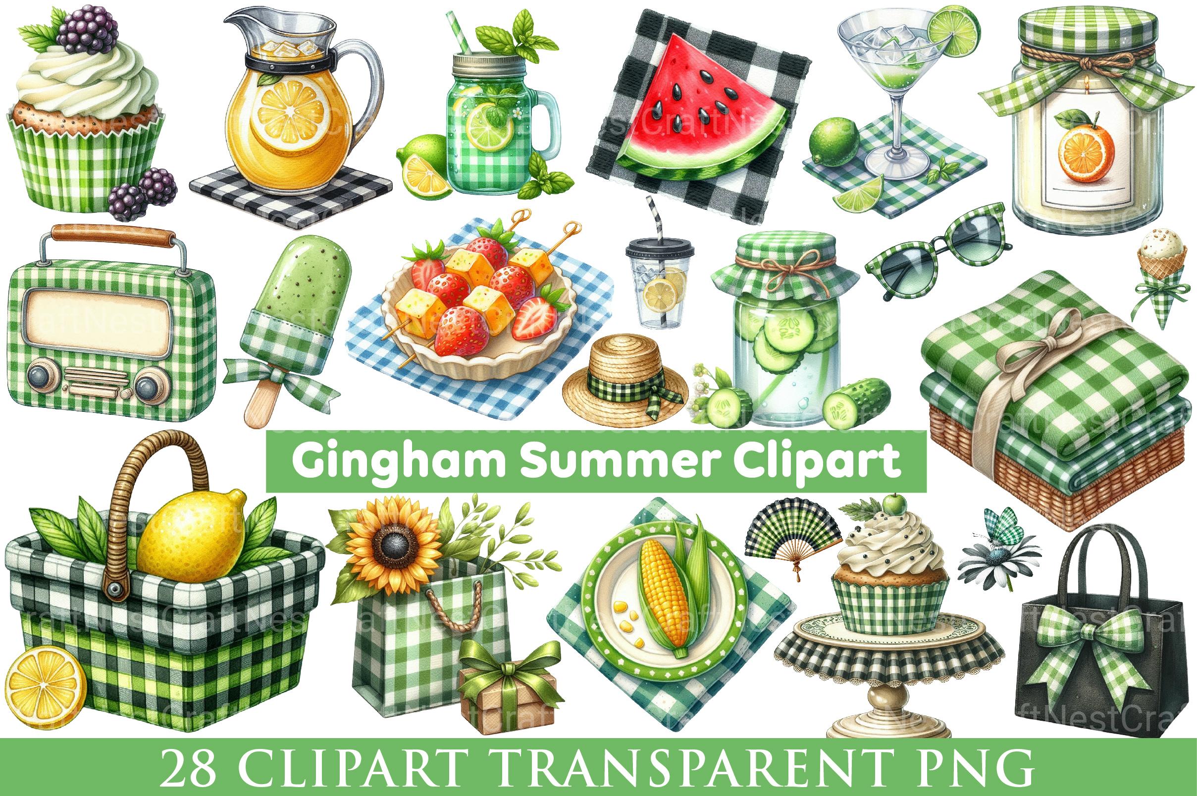 Black and Green Gingham Summer Clipart - CraftNest - Digital Crafting and Art