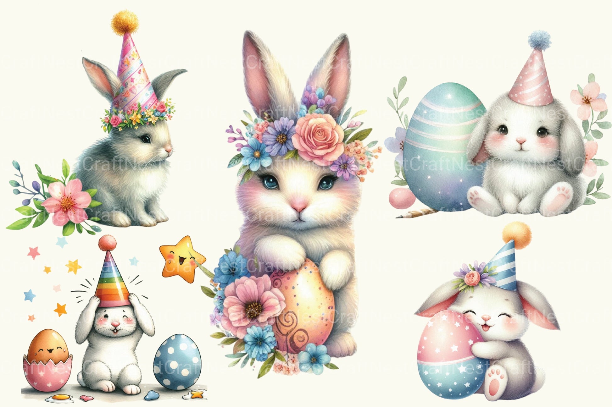Easter Birthday Bunny Egg Clipart Bundle - CraftNest - Digital Crafting and Art