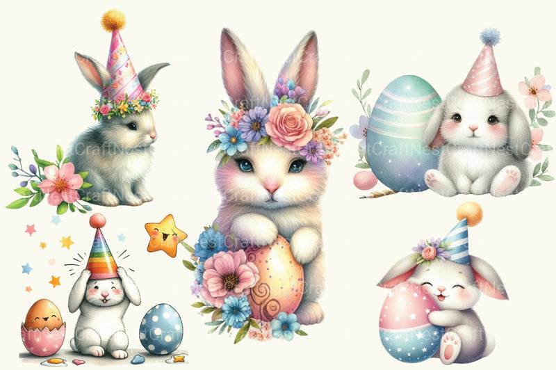 Easter Birthday Bunny Egg Clipart Bundle - CraftNest - Digital Crafting and Art