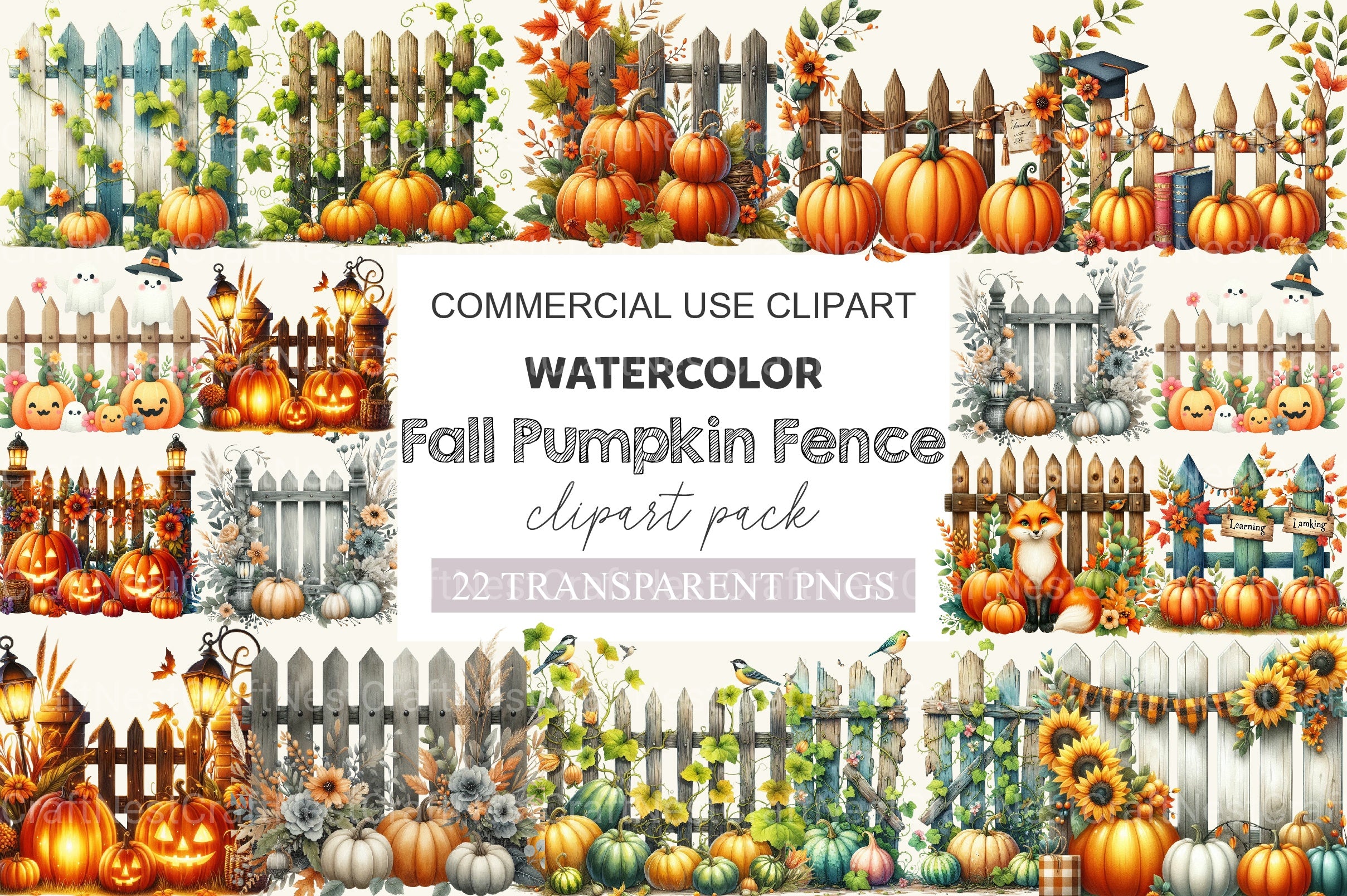 Fall Pumpkin Fence Clipart Bundle 2 - CraftNest - Digital Crafting and Art