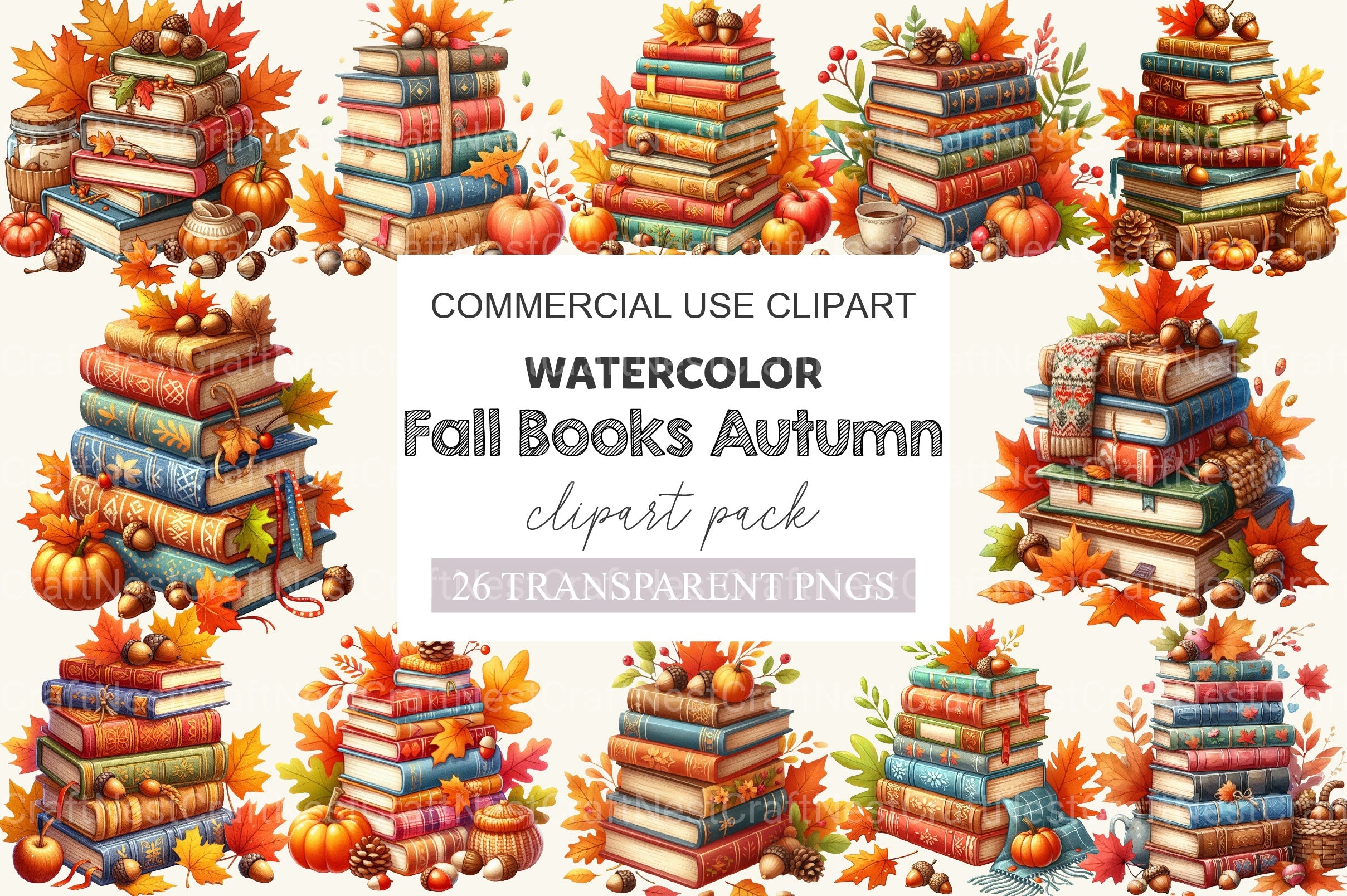 Fall Books Autumn Clipart Bundle - CraftNest - Digital Crafting and Art