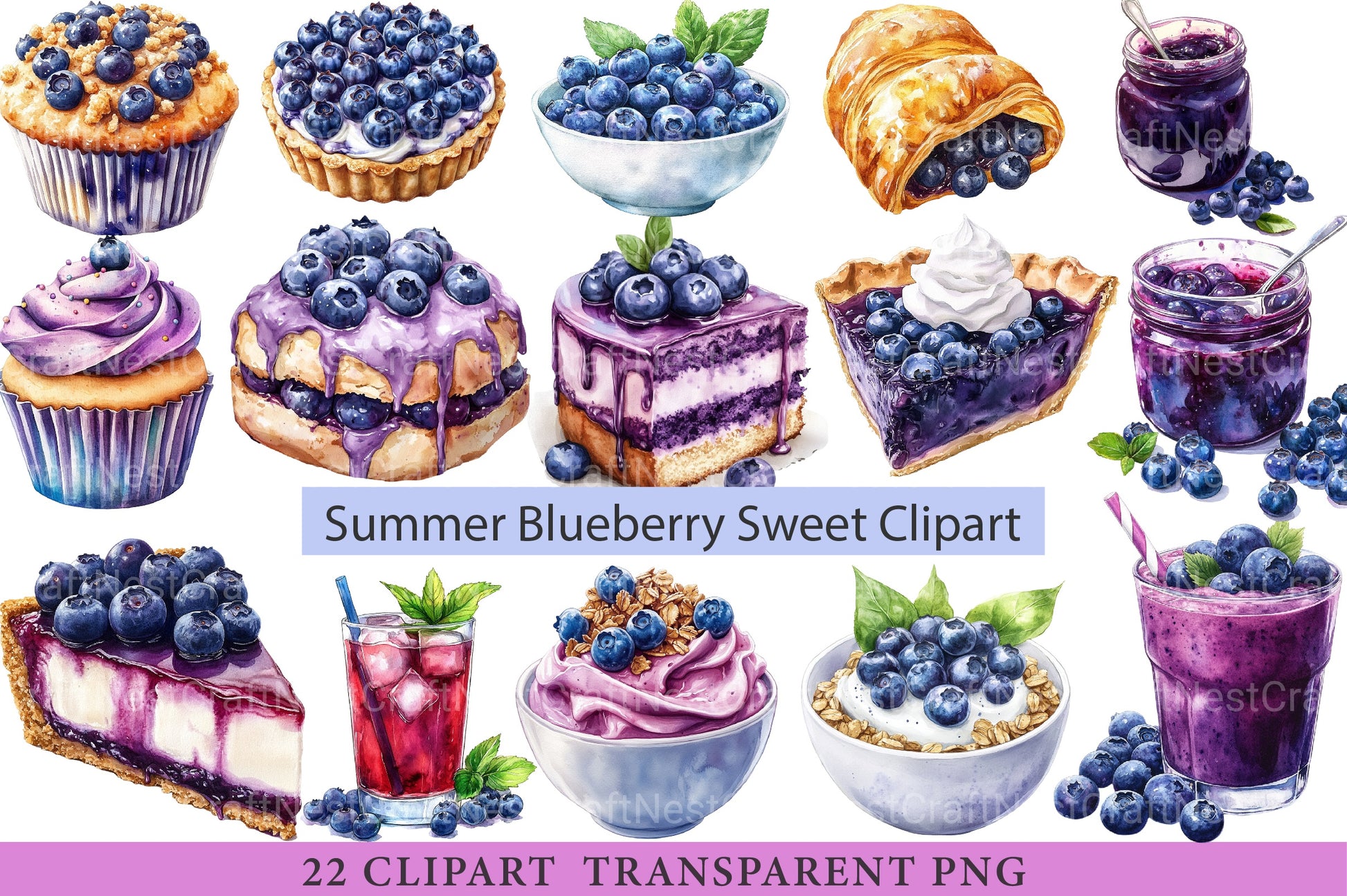 Summer Blueberry Sweet Clipart Bundle - CraftNest - Digital Crafting and Art
