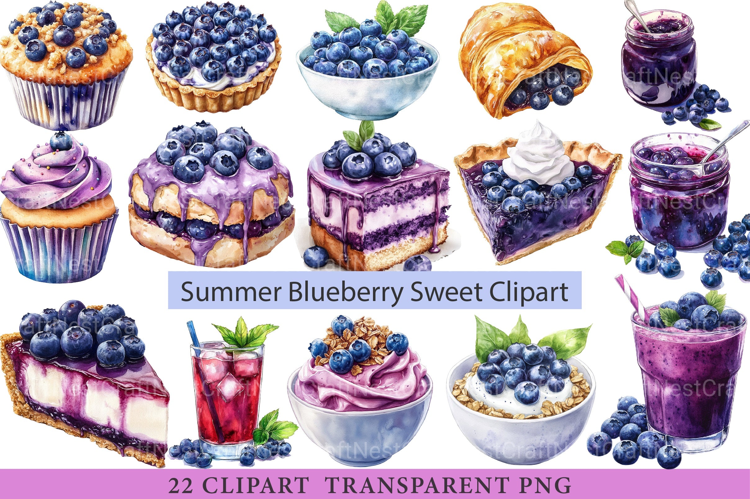 Summer Blueberry Sweet Clipart Bundle - CraftNest - Digital Crafting and Art