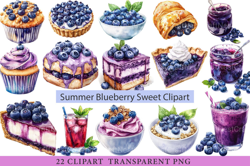 Summer Blueberry Sweet Clipart Bundle - CraftNest - Digital Crafting and Art